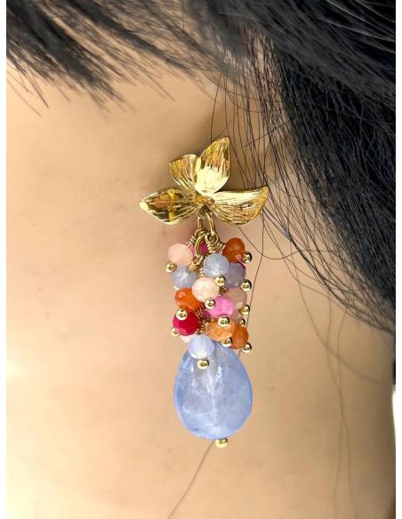 PENDIENTES LARGOS FUCSIAS DE AGATAS PARA INVITADAS DE BAUTIZOS Y BODAS