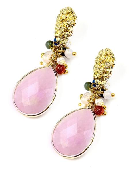 PENDIENTES ROSAS DE PIEDRA CON PERLAS PARA BODAS Y EVENTOS