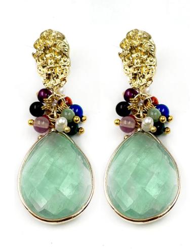 PENDIENTES VERDES DE PIEDRA CON PERLAS PARA BODAS Y EVENTOS