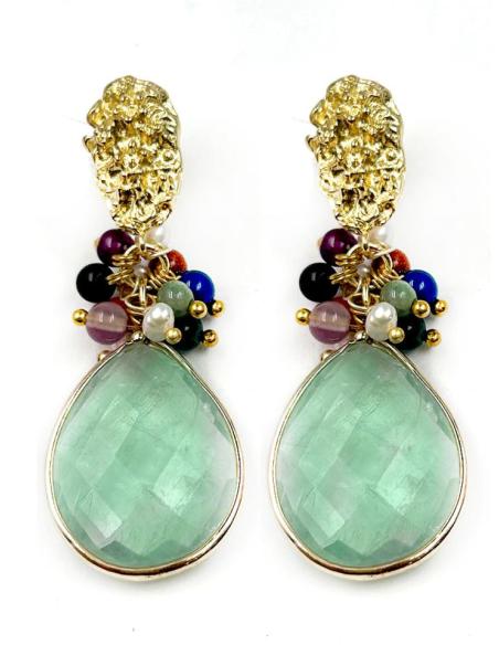 PENDIENTES VERDES DE PIEDRA CON PERLAS PARA BODAS Y EVENTOS