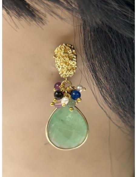 PENDIENTES VERDES DE PIEDRA CON PERLAS PARA BODAS Y EVENTOS