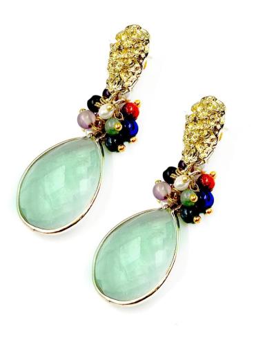 PENDIENTES VERDES DE PIEDRA CON PERLAS PARA BODAS Y EVENTOS