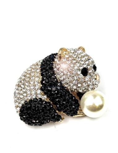 BROCHES FIESTA DE PEDRERIA Y PERLA OSO PANDA NEGRO CRISTAL Y DORADO