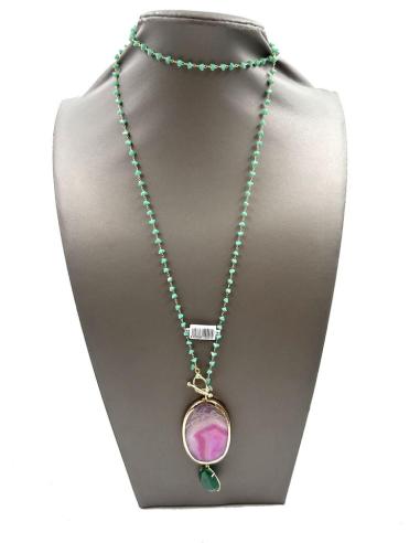 COLLARES LARGOS VERDES PIEDRA FUCSIA Y ESMERALDA