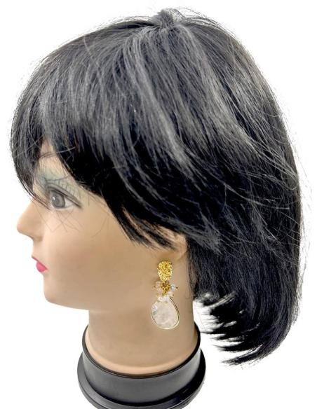 PENDIENTES DE NOVIA LARGOS BLANCOS DE CUARZO Y PERLAS