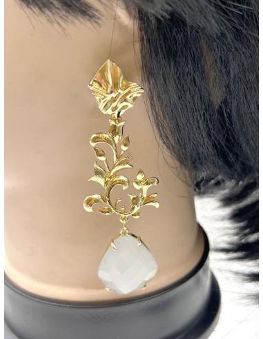 PENDIENTES LARGOS BLANCOS DE PIEDRA PARA BODAS Y EVENTOS