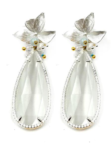 PENDIENTES BLANCOS Y PLATEADOS LARGOS DE PIEDRA VENTA ONLINE