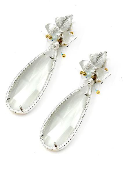 PENDIENTES BLANCOS Y PLATEADOS LARGOS DE PIEDRA VENTA ONLINE