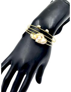 PULSERAS DORADAS DE PERLAS JOYA ELEGANTE PARA BODA Y EVENTOS 2