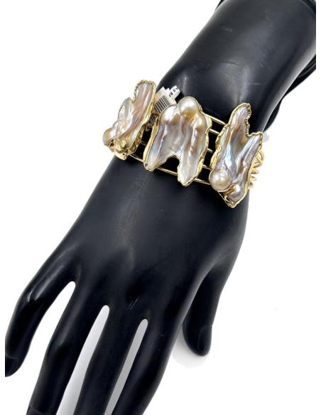 PULSERAS DORADAS CON PERLAS BARROCAS PARA BODAS Y EVENTOS