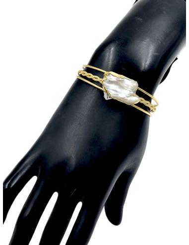 PULSERAS MUJER DORADAS CON PERLAS BARROCAS PARA BODAS Y BAUTIZOS