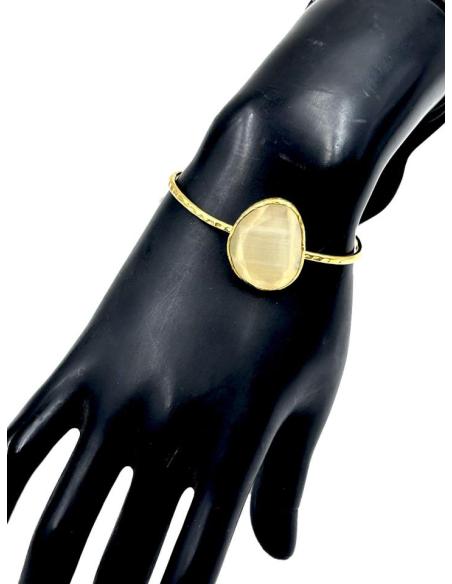 PULSERAS DORADAS DE PIEDRA BEIGE PARA DIA Y NOCHE