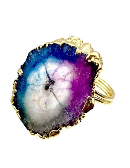 ANILLOS DE PIEDRA AGATA AZUL Y MORADA DISEÑOS ORIGINALES