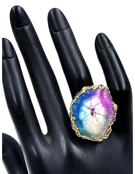 ANILLOS DE PIEDRA AGATA AZUL Y MORADA DISEÑOS ORIGINALES
