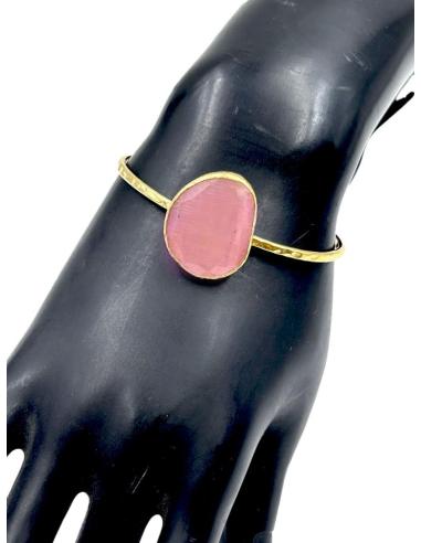 PULSERAS DORADAS DE PIEDRA ROSA PARA BODA Y EVENTO