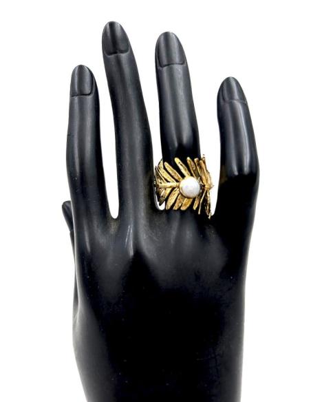 ANILLOS DE PERLAS PRECIOSO DISEÑO DE HOJA DORADA PARA BODAS