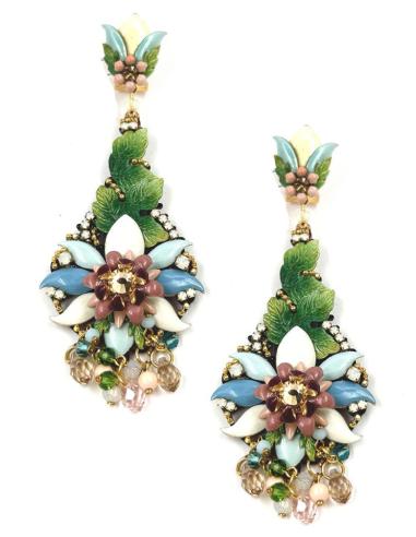 PENDIENTES PARA BODA LARGOS VERDES AZULES Y ROSAS ESTILO ROMANTICO
