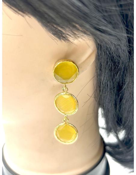 PENDIENTES LARGOS DE TRIPLE PIEDRA EN EL COLOR QUE PREFIERA