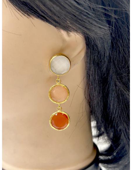 PENDIENTES LARGOS DE TRIPLE PIEDRA EN EL COLOR QUE PREFIERA