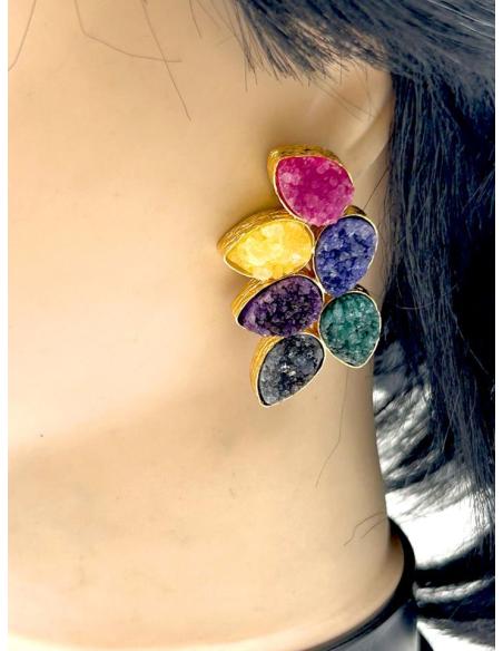 PENDIENTES DE PIEDRAS DRUSAS CON PRECIOSO COLORIDO PARA BODAS