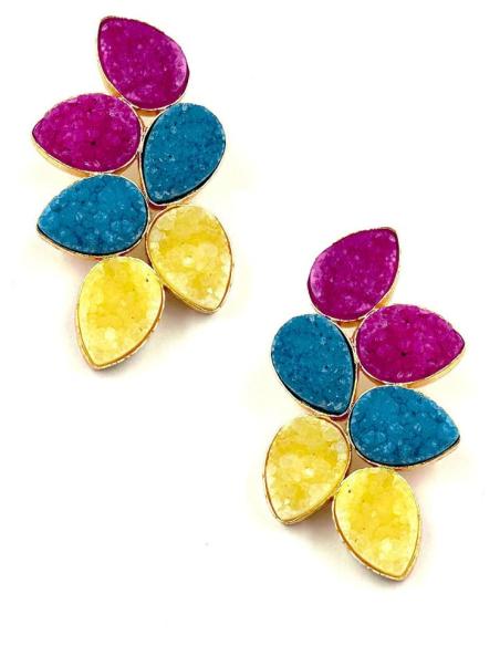 PENDIENTES DE PIEDRAS AZULES AMARILLAS Y FUCSIAS PARA BODAS