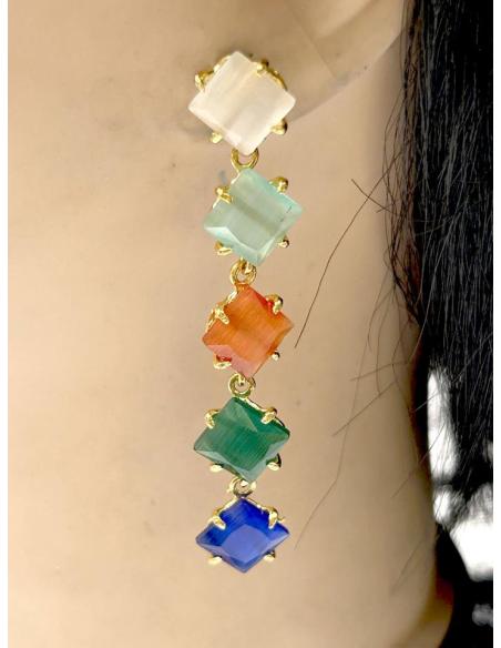 PENDIENTES LARGOS VERDES AZULES NARANJAS Y BLANCOS
