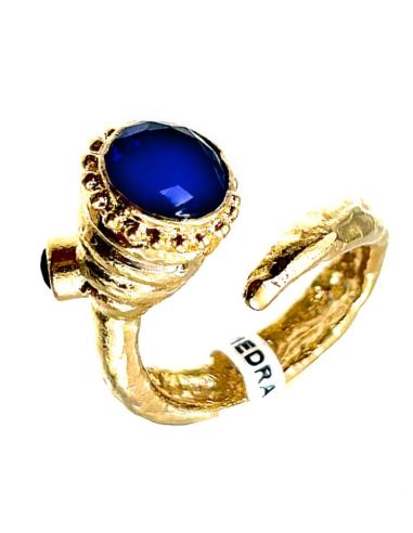 ANILLOS DORADOS CON PIEDRA AZULONA PARA BODAS Y EVENTOS