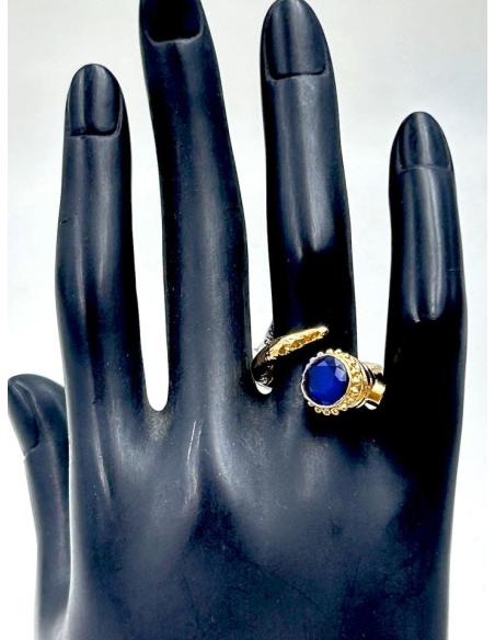 ANILLOS DORADOS CON PIEDRA AZULONA PARA BODAS Y EVENTOS