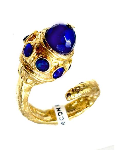 ANILLOS MUJER DORADOS CON BONITAS PIEDRAS AZULONAS PARA EVENTOS