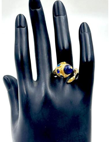 ANILLOS MUJER DORADOS CON BONITAS PIEDRAS AZULONAS PARA EVENTOS