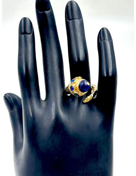 ANILLOS MUJER DORADOS CON BONITAS PIEDRAS AZULONAS PARA EVENTOS
