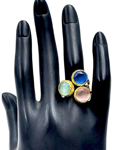ANILLOS DE PIEDRAS ROSAS AZULES Y VERDES PARA BODA Y BAUTIZO