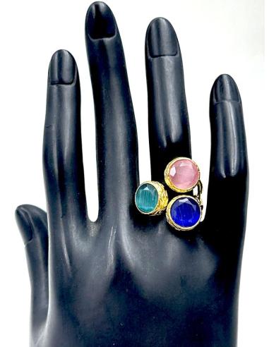 ANILLOS DE PIEDRAS ROSAS AZULONAS Y TURQUESAS PARA BODAS