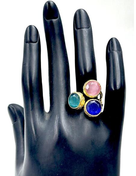 ANILLOS DE PIEDRAS ROSAS AZULONAS Y TURQUESAS PARA BODAS