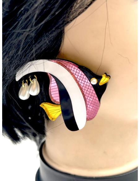 PENDIENTES MUJER PARA BODA CON PECECILLOS EXOTICOS CON PERLAS