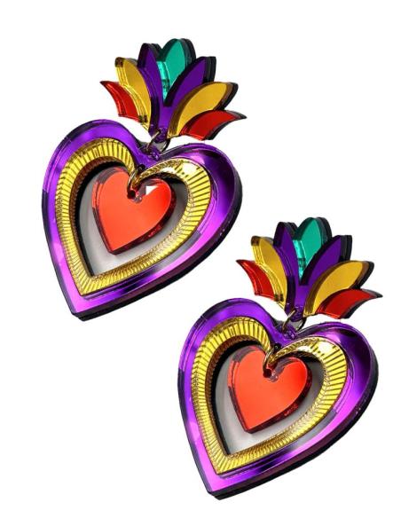 PENDIENTES FAVORECEDORES PARA BODAS CORAZON SACRO EN MULTICOLOR