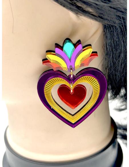 PENDIENTES FAVORECEDORES PARA BODAS CORAZON SACRO EN MULTICOLOR