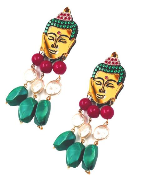 PENDIENTES LARGOS DE BUDA SIMBOLO DE PAZ INTERIOR CON PERLAS Y PIEDRAS