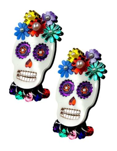 PENDIENTES ORIGINALES CALAVERA CATRINA MEXICANA CON PRECIOSO COLORIDO