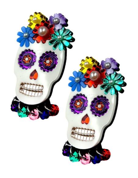PENDIENTES ORIGINALES CALAVERA CATRINA MEXICANA CON PRECIOSO COLORIDO