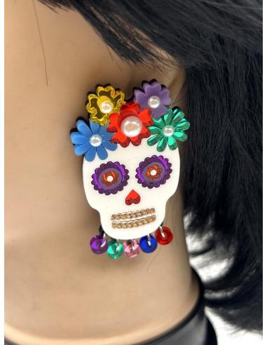 PENDIENTES ORIGINALES CALAVERA CATRINA MEXICANA CON PRECIOSO COLORIDO