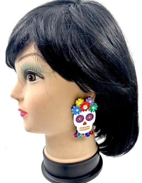 PENDIENTES ORIGINALES CALAVERA CATRINA MEXICANA CON PRECIOSO COLORIDO