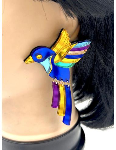 PENDIENTES AZULONES DE COLIBRI REVOLOTEANDO IDEALES PARA BODAS