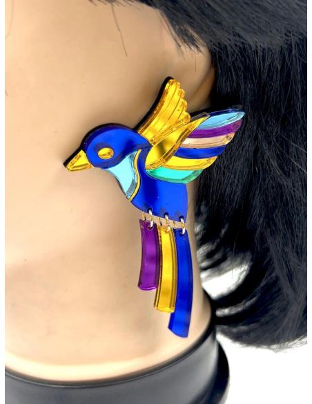 PENDIENTES AZULONES DE COLIBRI REVOLOTEANDO IDEALES PARA BODAS