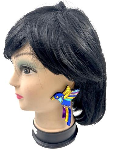 PENDIENTES AZULONES DE COLIBRI REVOLOTEANDO IDEALES PARA BODAS