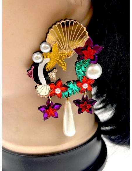 PENDIENTES LARGOS PARA INVITADAS DE BODA ARRECIFE MULTICOLOR