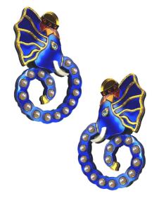 PENDIENTES AZULONES CON ELEFANTES GANESHA PERLADA
