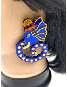PENDIENTES AZULONES CON ELEFANTES GANESHA PERLADA 2
