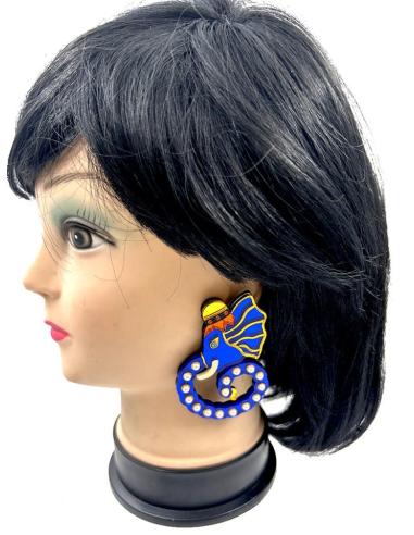 PENDIENTES AZULONES CON ELEFANTES GANESHA PERLADA