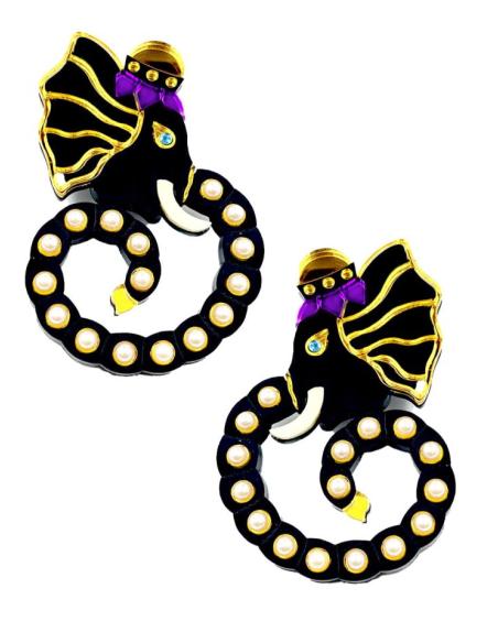 PENDIENTES NEGROS CON ELEFANTES GANESHA PERLADA